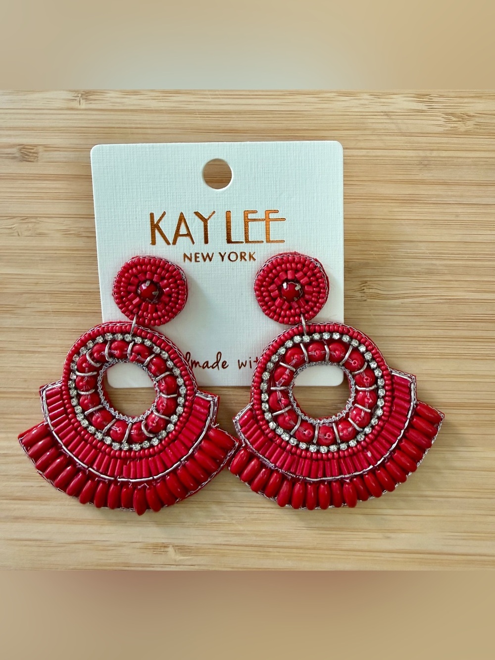 NWT Kay Lee New York Red Beaded Statement Earrings